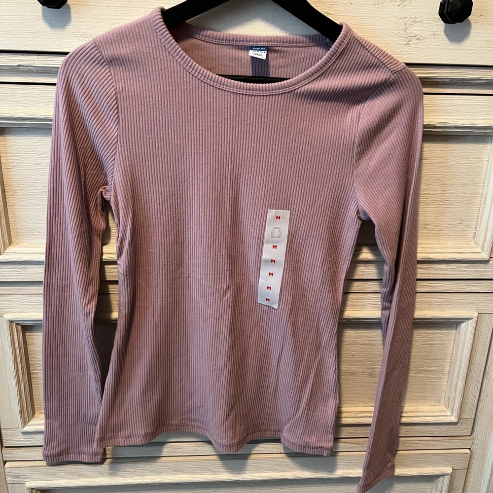Old Navy Mauve Ribbed Long-Sleeve Crewneck Top